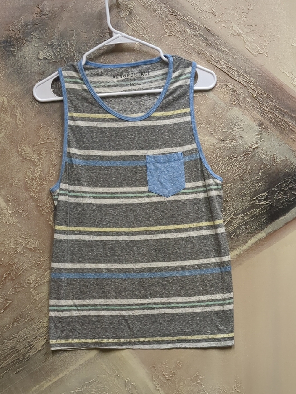 Aeropostale Gray Striped Tank with Blue Pocket